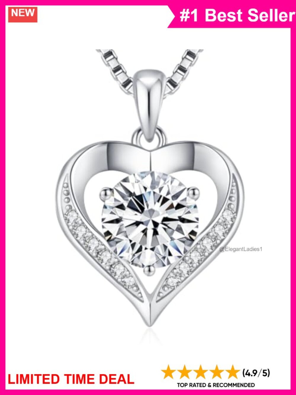 Moissanite Heart Necklace 925 Sterling Silver D Color 1 Carat I Love You